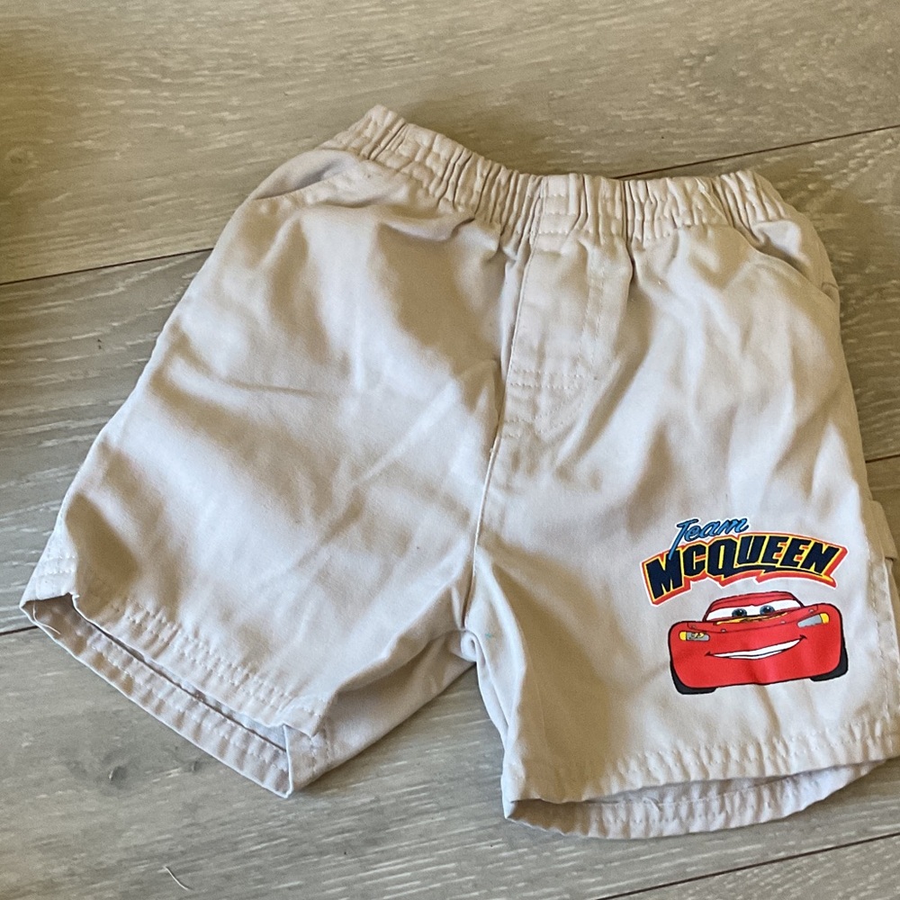 Team McQueen Beige Kids Shorts with Lightning McQueen Graphic